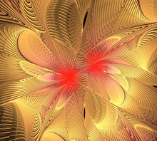 Abstract Fractal Design. Red And Gold Feathers.