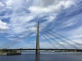Fototapeta Mosty linowy / wiszący - vant bridge riga latvia