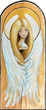 Watercolor illustration-cute angel with small bird in hand painted on a wood.