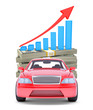 Red car with stack of money and graph