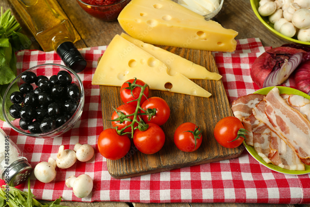 Food ingredients for cooking on table close up