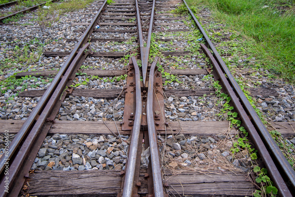 One Train Switch Paths railroad tracks with railroad switch, two paths come together Stock ...
