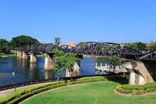 Historic Bridge On River Kwai In Kanchanaburi At Thailand