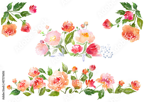 Set of Watercolor floral composition