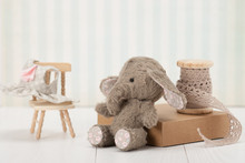 Handmade Elephant Soft Toy. Traditional Teddy Style