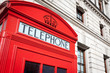 London phone box. Detail of an iconic red British telephone box.