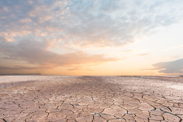 Wall Mural - Soil drought cracked landscape sunset