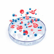 Viruses and blood cells over petri dish on white background , Viral disease epidemic