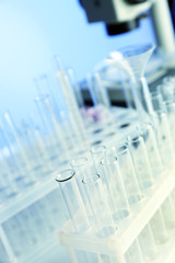 Wall Mural - test tubes and microscope in laboratory