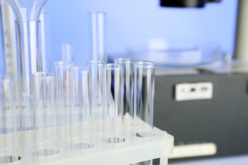 Wall Mural - test tubes and microscope in laboratory