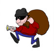 Burglar stalking around with flashlight and swag bag