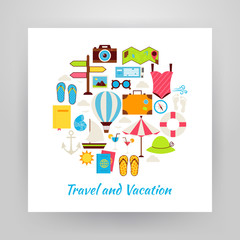 Canvas Print - Flat Style Circle Vector Set of Summer Vacation and Travel Object