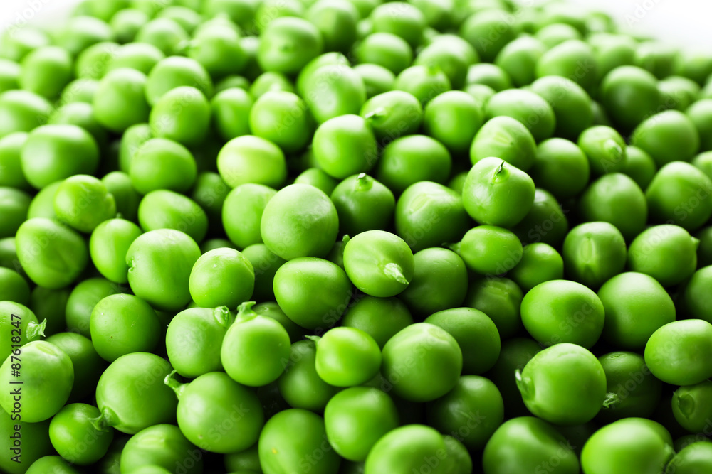 Heap of fresh green peas close up