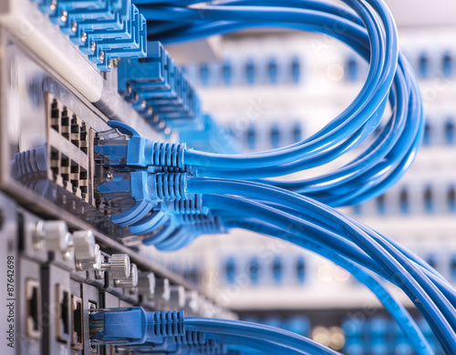 Network switch and ethernet cables,Data Center Concept. Poster