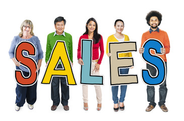Sticker - Group of People Standing Holding Sales Letter