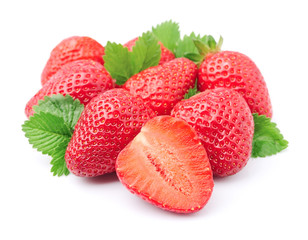 Wall Mural - Fresh strawberry with leaves