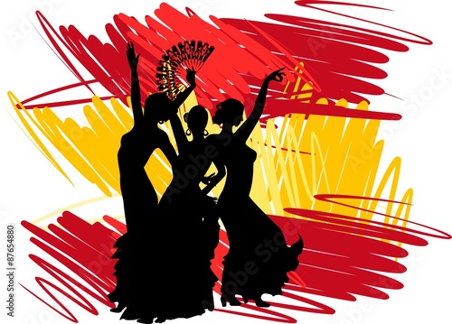 Fotografía Flamenco dancer over Spanish Flag Background