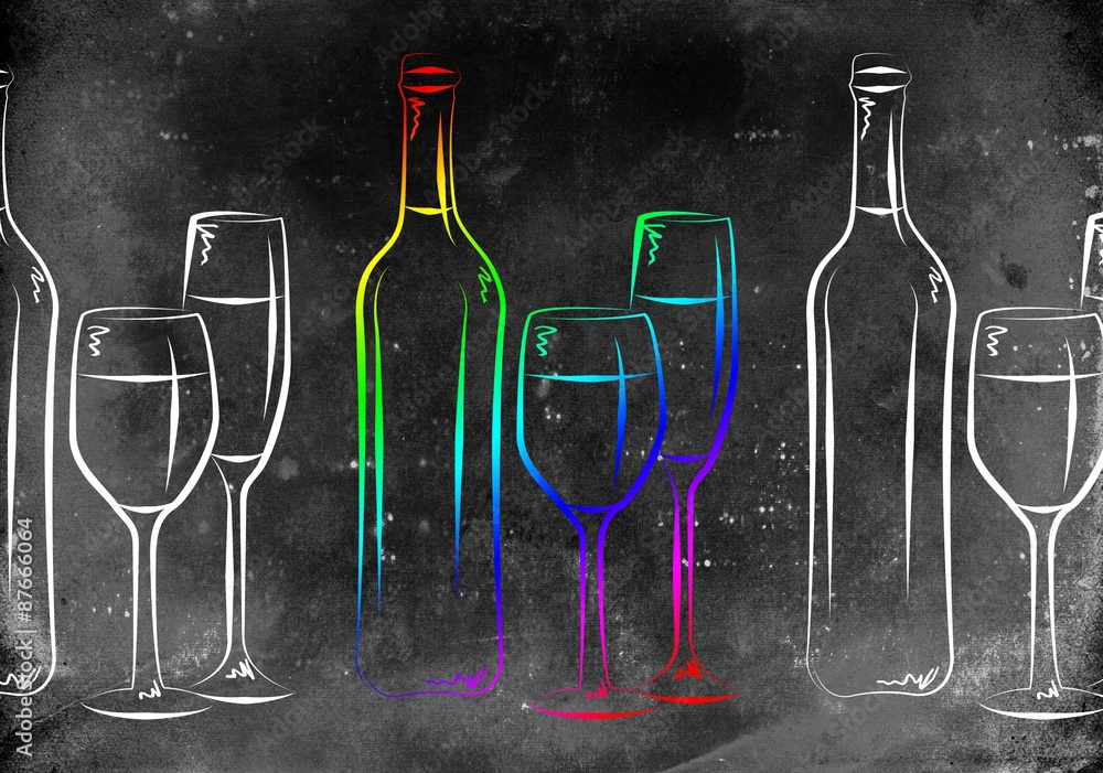 ilustracja-wino-kieliszek-do-wina-butelka-wina-kolorowe-czarno-biale