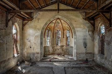 The hollow interior of an old Christian church