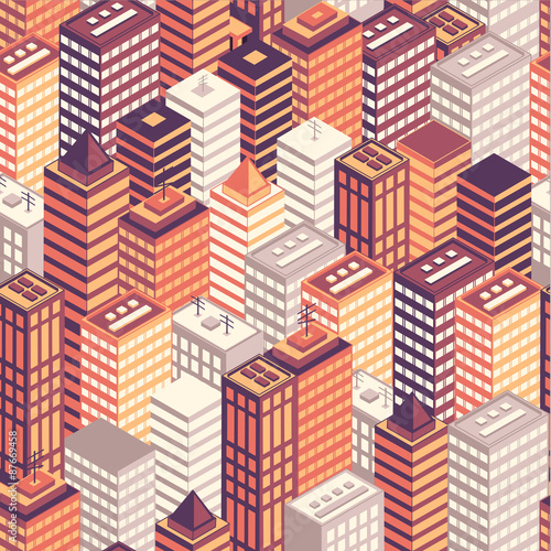 Fototapeta na wymiar Colorful flat isometric city seamless pattern. 