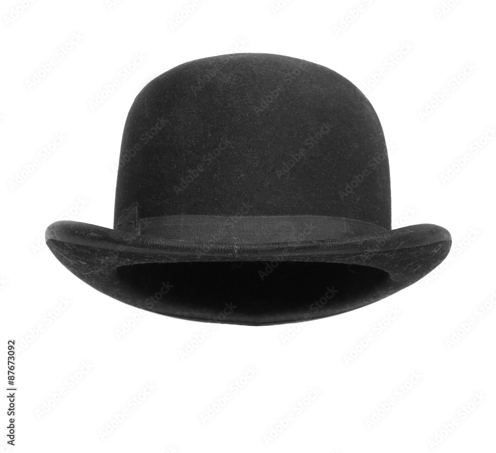 Black bowler hat isolated on white background. - obrazy, fototapety, plakaty 