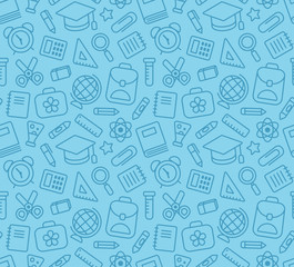 seamless pattern of school and education related symbols: stationery, learning and science metaphors