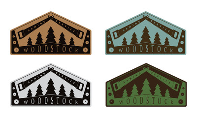 Set of color wood vector badges in vintage style