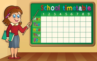 Canvas Print - School timetable with woman teacher