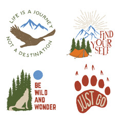 Wall Mural - set of wilderness hand drawn typography posters, emblems and quotes. artworks for hipster wear. vect