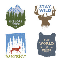 Wall Mural - set of wilderness hand drawn typography posters, emblems and quotes. artworks for hipster wear. vect