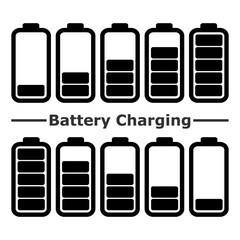 Battery charge level. Battery charging. Set of battery charge le