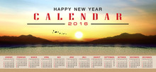 Calendar 2016 And Happy New Year, Nature Sunset Background