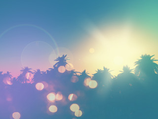 Wall Mural - 3d palm tree landscape with retro effect