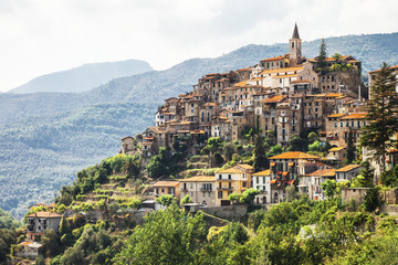 Canvas Print - authentic beautiful village Apricale, Liguria, Italy