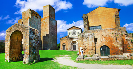 Etruscan city of Tuscania  with San Pietro church.  Italy