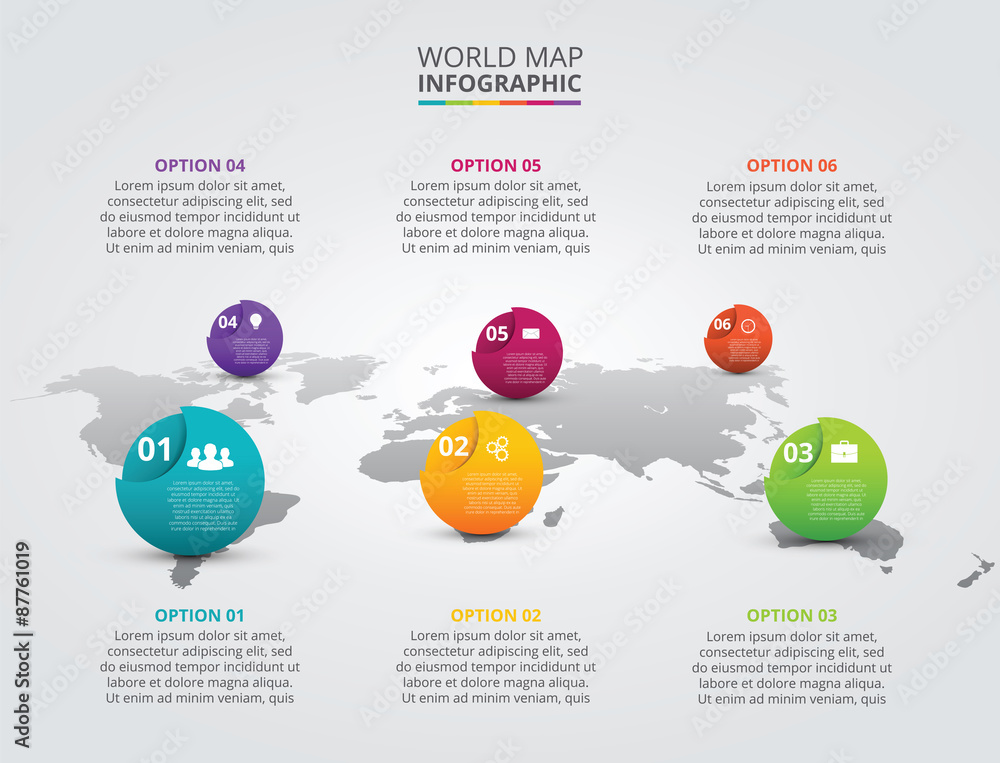 Vector world map with infographic elements. Stock Vector | Adobe Stock