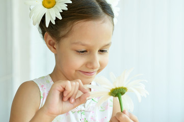 Wall Mural - little girl with dasies flowers