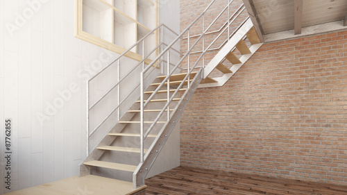 Naklejka - mata magnetyczna na lodówkę Treppe in einem leeren Loft