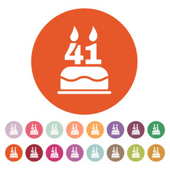 Wall Mural - The birthday cake with candles in the form of number 41 icon. Birthday symbol. Flat