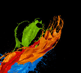 Poster - Colored paint splash on black background