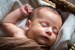 Newborn baby boy sleeping inside the wicker basket