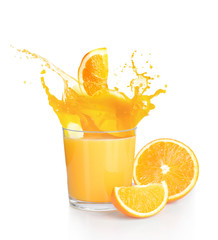 Orange juice splashes isolated on white