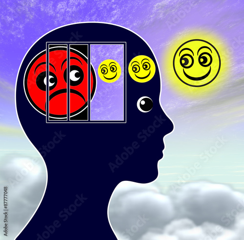 Fotografie, Obraz Mood Elevator, woman fighting depressions by self hypnosis