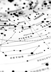 pisces star map zodiac. star sign pisces on an astronomy star map.