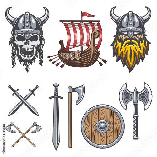 Set of colored viking elements