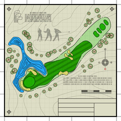 Wall Mural - Golf course layout blueprint drawing