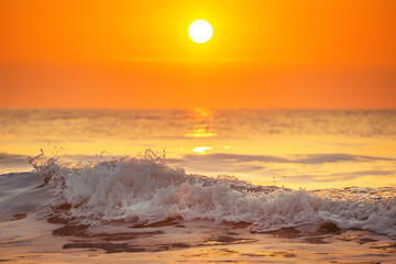 Wall Mural - sunrise and shining waves in ocean