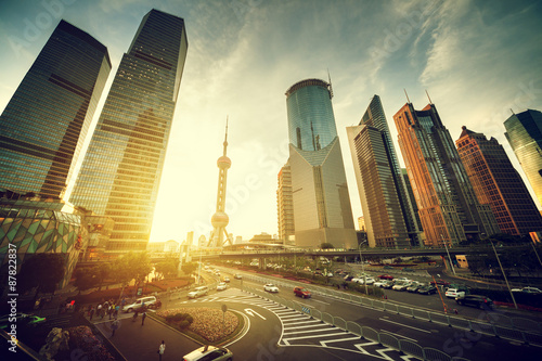 road in Shanghai lujiazui financial center, China Poster