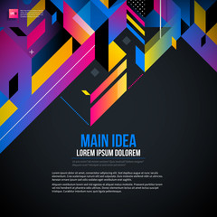 Dark text background with abstract geometric element and glowing lights. Corporate futuristic design, useful for presentations, advertising and web layouts. EPS10 vector template.