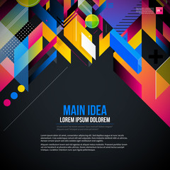 Dark text background with abstract geometric element and glowing lights. Corporate futuristic design, useful for presentations, advertising and web layouts. EPS10 vector template.